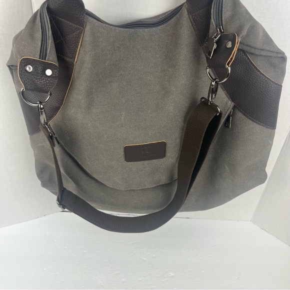 Grace Callie designs GENOVA bag in army green canvas w/leather trim-EUC - Picture 14 of 16